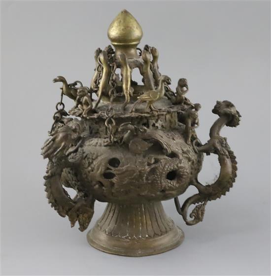 A Tibetan bronze hanging censer, 19th century, H. 24.5cm